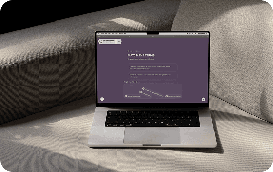 A Saga course running on a MacBook