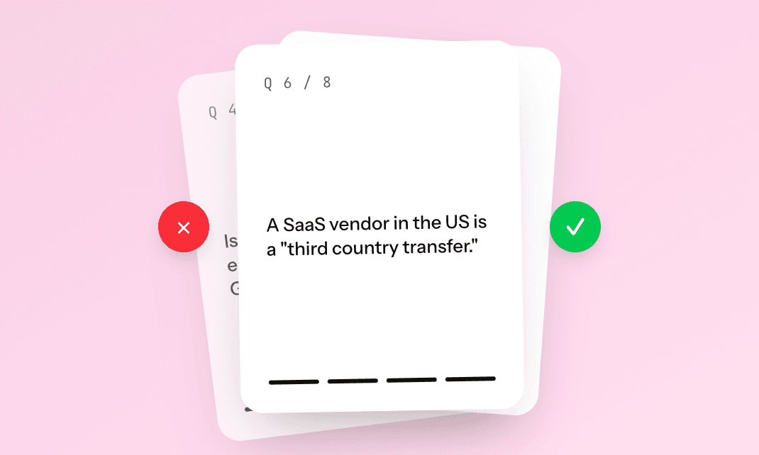 Interactive learning quiz card with true or false answer buttons used in an online employee training course.