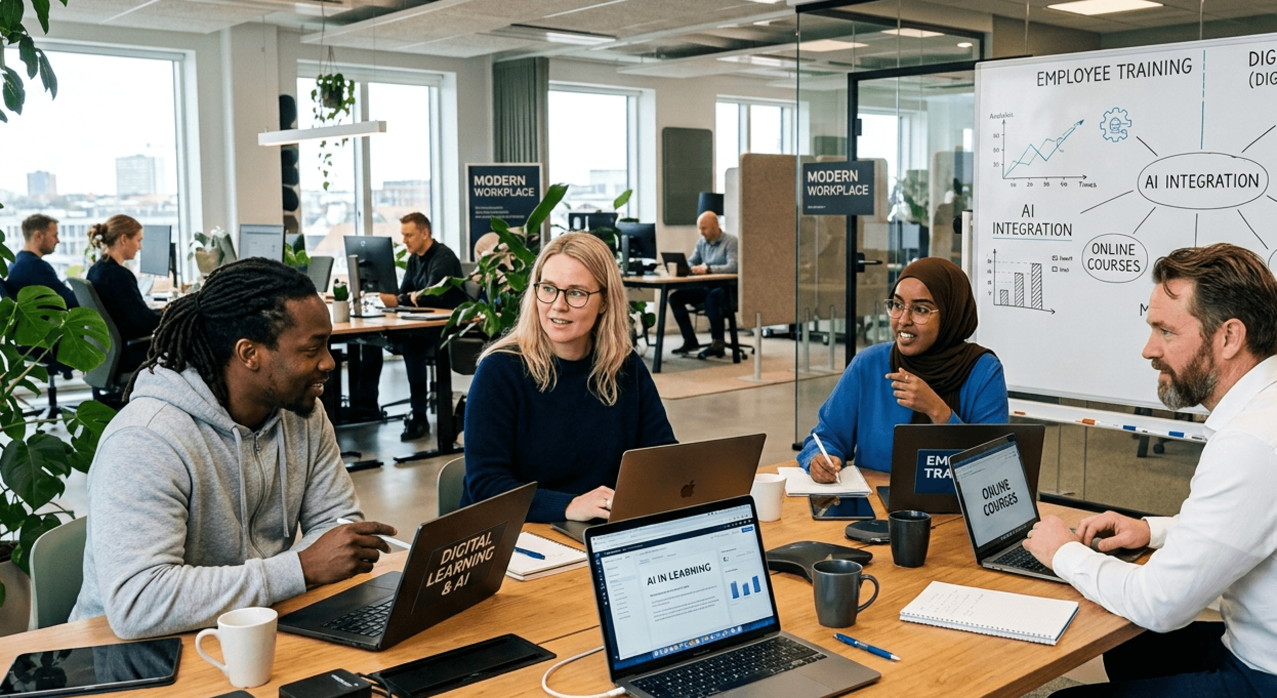 Team using AI-native learning tools to create interactive online training courses